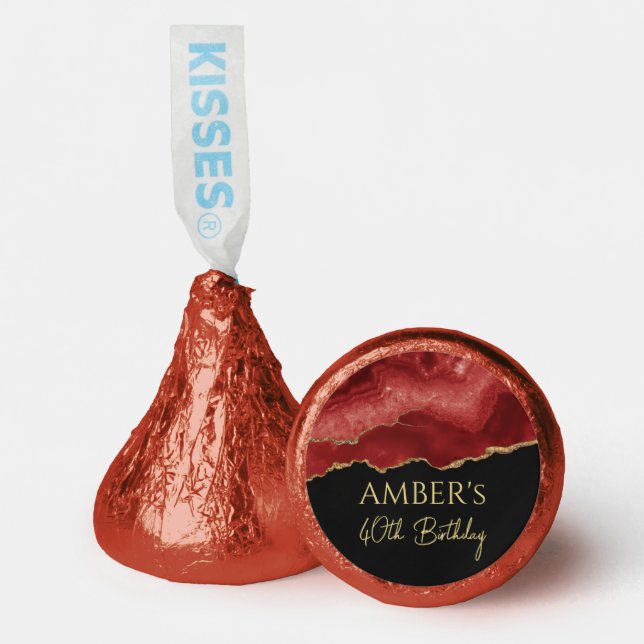 Burgundy Red Gold Abstract Marble Design Hershey®'s Kisses® (Front)