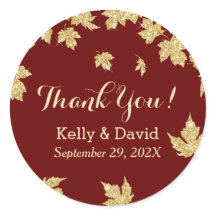 Burgundy Red & Gold Autumn Leaves Fall Wedding