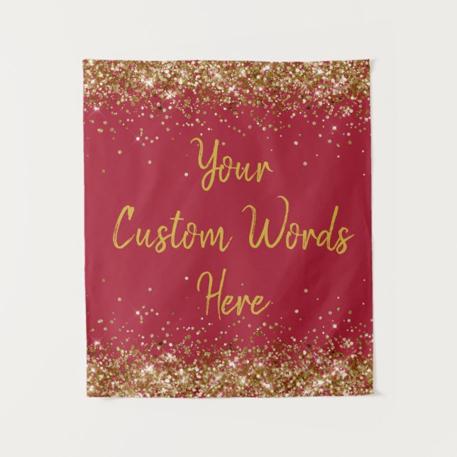Burgundy Red Gold Birthday Party Photo Booth Prop Tapestry (Front)