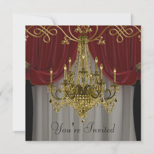 Burgundy Red Gold Chandelier Party Invitations