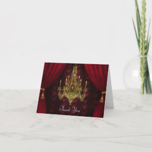 Burgundy Red Gold Chandelier Thank You Cards
