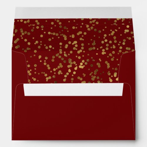 Burgundy Red Gold Confetti Save the Date Envelope