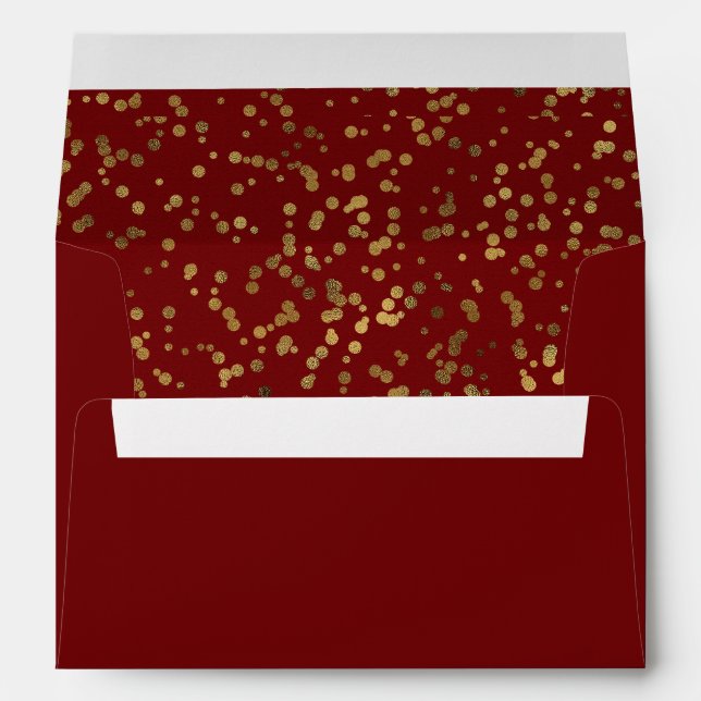 Burgundy Red Gold Confetti Save the Date Envelope (Back (Bottom))