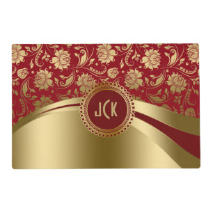 Burgundy Red & Gold Damask & Geometric Design Placemat