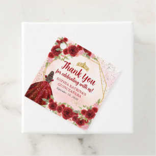 Burgundy Red Gold Floral Princess Crown Thank You Favor Tags