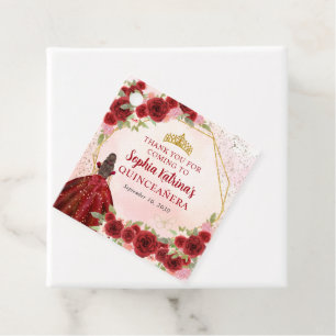 Burgundy Red Gold Floral Princess Tiara Thank You Favor Tags