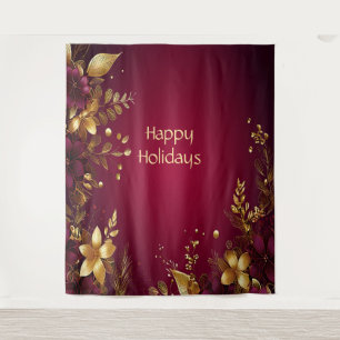 Burgundy Red Gold Flowers Holiday Backdrop