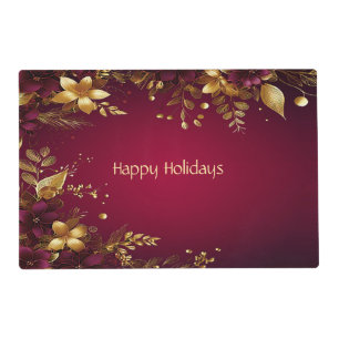 Burgundy Red Gold Flowers Holiday Paper Placemat