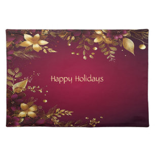 Burgundy Red Gold Flowers Holiday Table Cloth Placemat