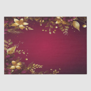 Burgundy Red Gold Flowers Holiday Tissue Paper