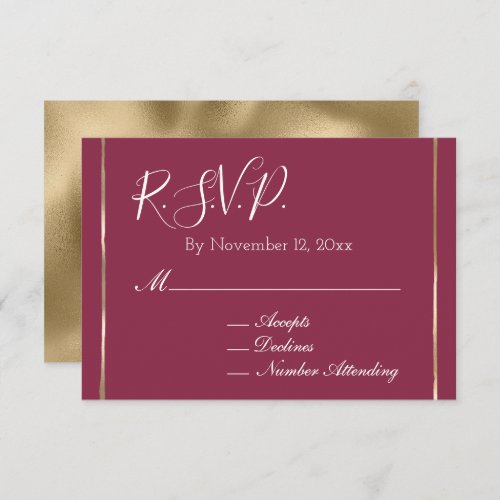 Burgundy Red Gold Glam Simple Wedding RSVP Enclosure Card