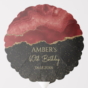 Burgundy Red Gold Glitter Abstract Watercolor Balloon