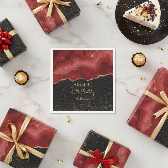 Burgundy Red Gold Glitter Abstract Watercolor Napkins (Creator Uploaded)