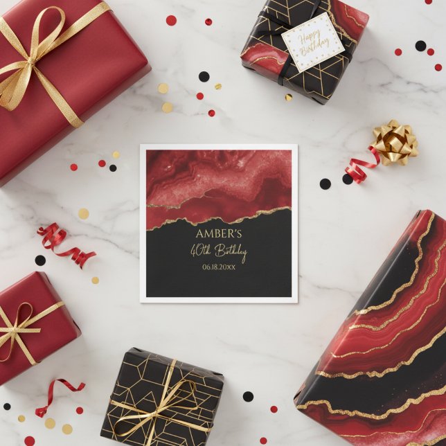 Burgundy Red Gold Glitter Abstract Watercolor Napkins (Creator Uploaded)