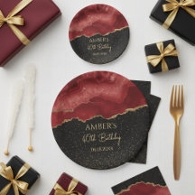 Burgundy Red Gold Glitter Abstract Watercolor