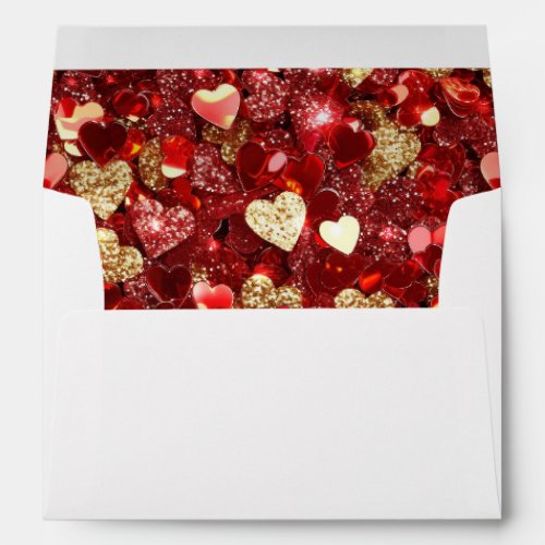 Burgundy Red Gold Glitter Hearts Envelope