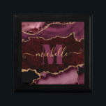 Burgundy Red & Gold Glitter Marble Agate Monogram Gift Box<br><div class="desc">Burgundy Red and Faux Gold Glitter Marble Agate Monogram design</div>