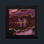 Burgundy Red & Gold Glitter Marble Agate Monogram Gift Box<br><div class="desc">Burgundy Red and Faux Gold Glitter Marble Agate Monogram design</div>