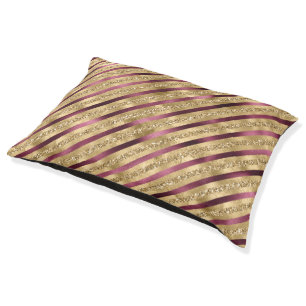Burgundy Red Gold Glitter Stripes Pet Bed