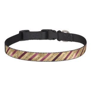 Burgundy Red Gold Glitter Stripes Pet Collar