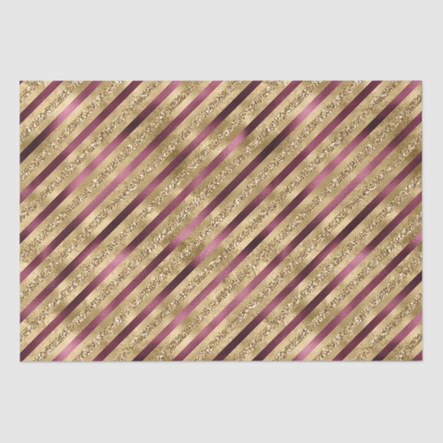 Burgundy Red Gold Glitter Stripes   Tissue Paper (Front)