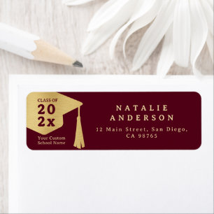 Burgundy Red Gold Graduate Hat Return Address Label