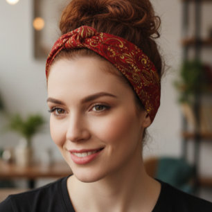 Burgundy Red Gold Indian Paisley Pattern Bandana