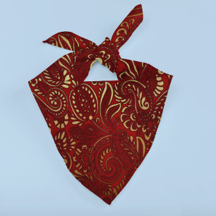 Burgundy Red Gold Indian Paisley Pattern Bandana