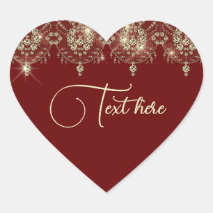 Burgundy red gold lace elegant sparkle look heart sticker