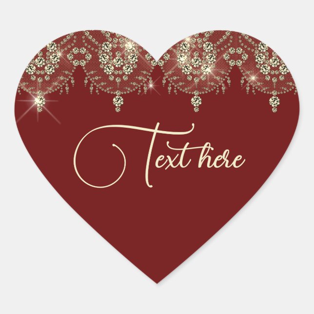 Burgundy red gold lace elegant sparkle look heart sticker (Front)
