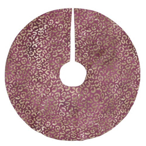 Burgundy Red Gold Leopard Brushed Polyester Tree Skirt