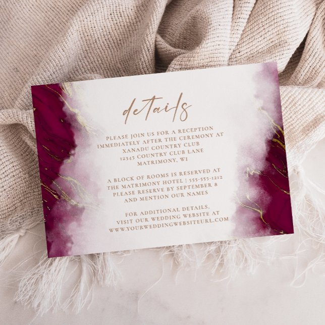 Burgundy Red Gold Marble Wedding Details Enclosure Card (Creator Uploaded)