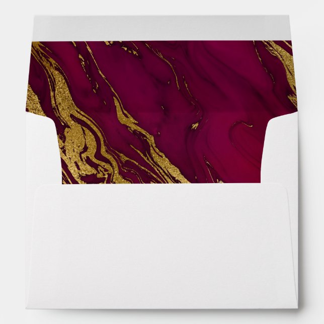 Burgundy Red Gold Marble Wedding Envelope (Back (Bottom))