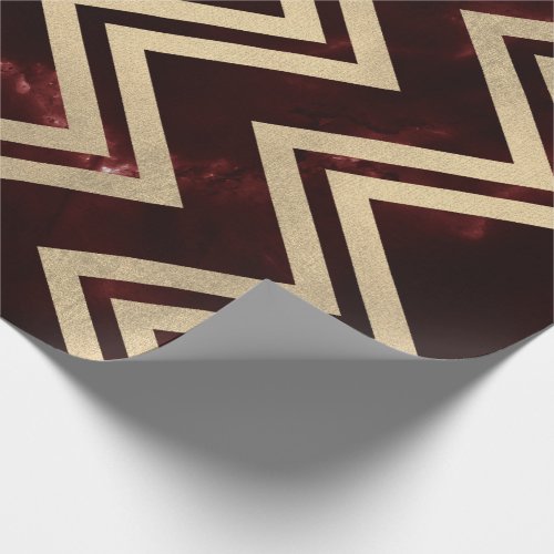Burgundy Red Gold Marble Zig Zag Chevron Lines Wrapping Paper