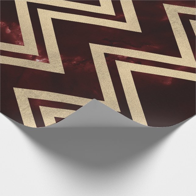 Burgundy Red Gold Marble Zig Zag Chevron Lines Wrapping Paper (Corner)