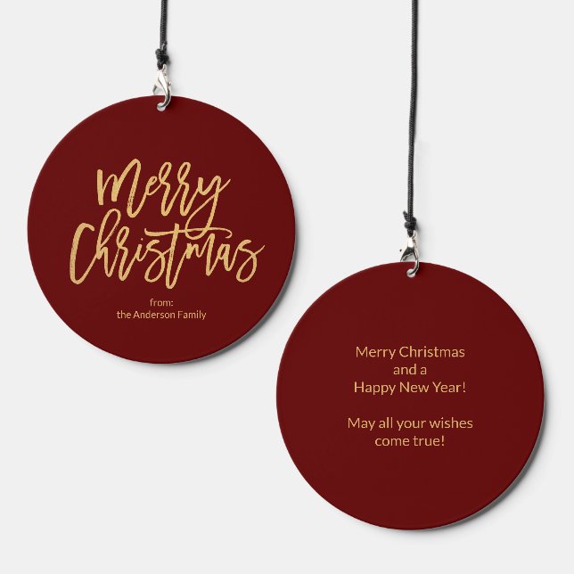 Burgundy Red & Gold Merry Christmas Gift Wind Chime (Front & Back)
