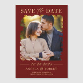 Burgundy Red Gold Photo Save the Date Magnet (Front)