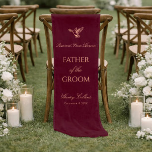 Burgundy Red Gold Script Father Of The Bride Linen Short Table Runner