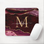 Burgundy Red Gold Sparkle Agate Geode Monogram Mouse Pad<br><div class="desc">Modern Glam Burgundy Red Gold Glitter Sparkle Agate Geode Gemstone Elegant Feminine Monogram Script Name Mouse Pad</div>