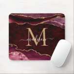 Burgundy Red Gold Sparkle Agate Geode Monogram Mouse Pad<br><div class="desc">Modern Glam Burgundy Red Gold Glitter Sparkle Agate Geode Gemstone Elegant Feminine Monogram Script Name Mouse Pad</div>