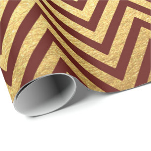 Burgundy Red Gold Stripes Lines Zig Zag Chevron Wrapping Paper