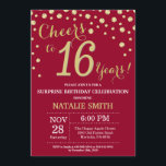 Burgundy Red Gold Surprise 16th Birthday Diamond Invitation<br><div class="desc">Surprise 16th Birthday Invitation with Burgundy Red and Gold Glitter Diamond Background. Gold Confetti. Kids Birthday. Teen Teenage Boy or Girl Birthday. For further customization,  please click the "Customize it" button and use our design tool to modify this template.</div>