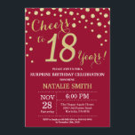 Burgundy Red Gold Surprise 18th Birthday Diamond Invitation<br><div class="desc">Surprise 18th Birthday Invitation with Burgundy Red and Gold Glitter Diamond Background. Gold Confetti. Adult Birthday. Male Men or Women Birthday. For further customization,  please click the "Customize it" button and use our design tool to modify this template.</div>