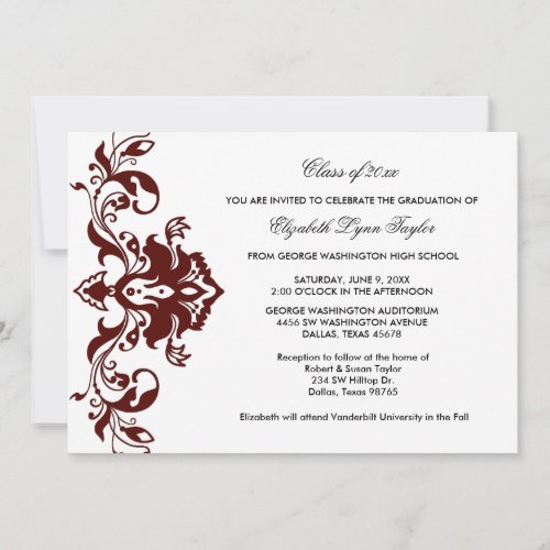 Burgundy Red Graduation Announcement Burgundy Red