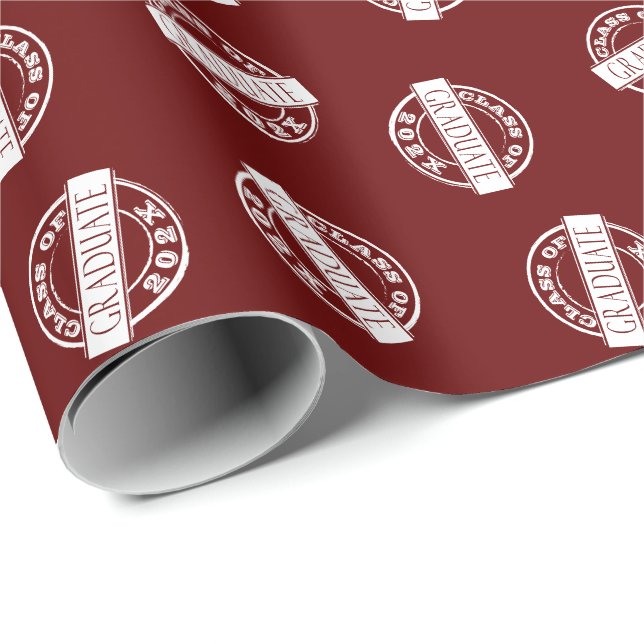 Burgundy Red Graduation Custom Class Year Wrapping Paper (Roll Corner)