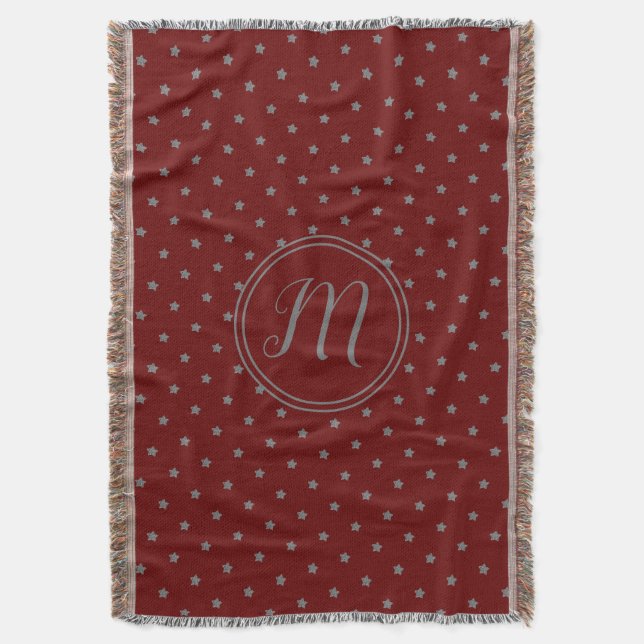 Burgundy Red Gray Stars Pattern Elegant Christmas Throw Blanket (Front Vertical)