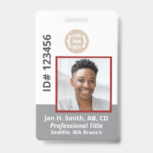 Burgundy Red Gray White Employee Photo ID Card Badge