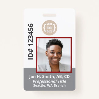 Burgundy Red Gray White Employee Photo ID Card Badge