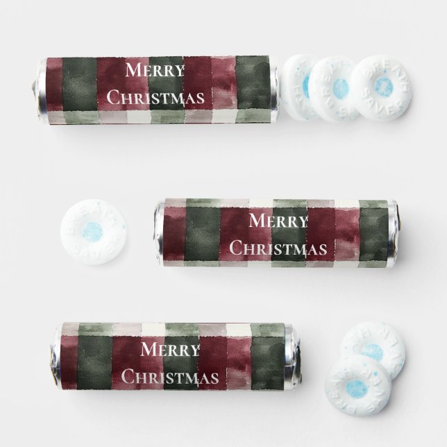 Burgundy Red Green Cream Plaid Stripes Christmas Breath Savers® Mints (Assorted)