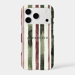 Burgundy Red Green Cream Stripes iPhone 17 Pro Case